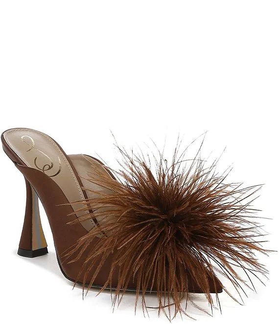 Sam Edelman Anthony Satin Pom Pom Ostrich Feather Pointed Toe Pumps | Dillard's | Dillard's