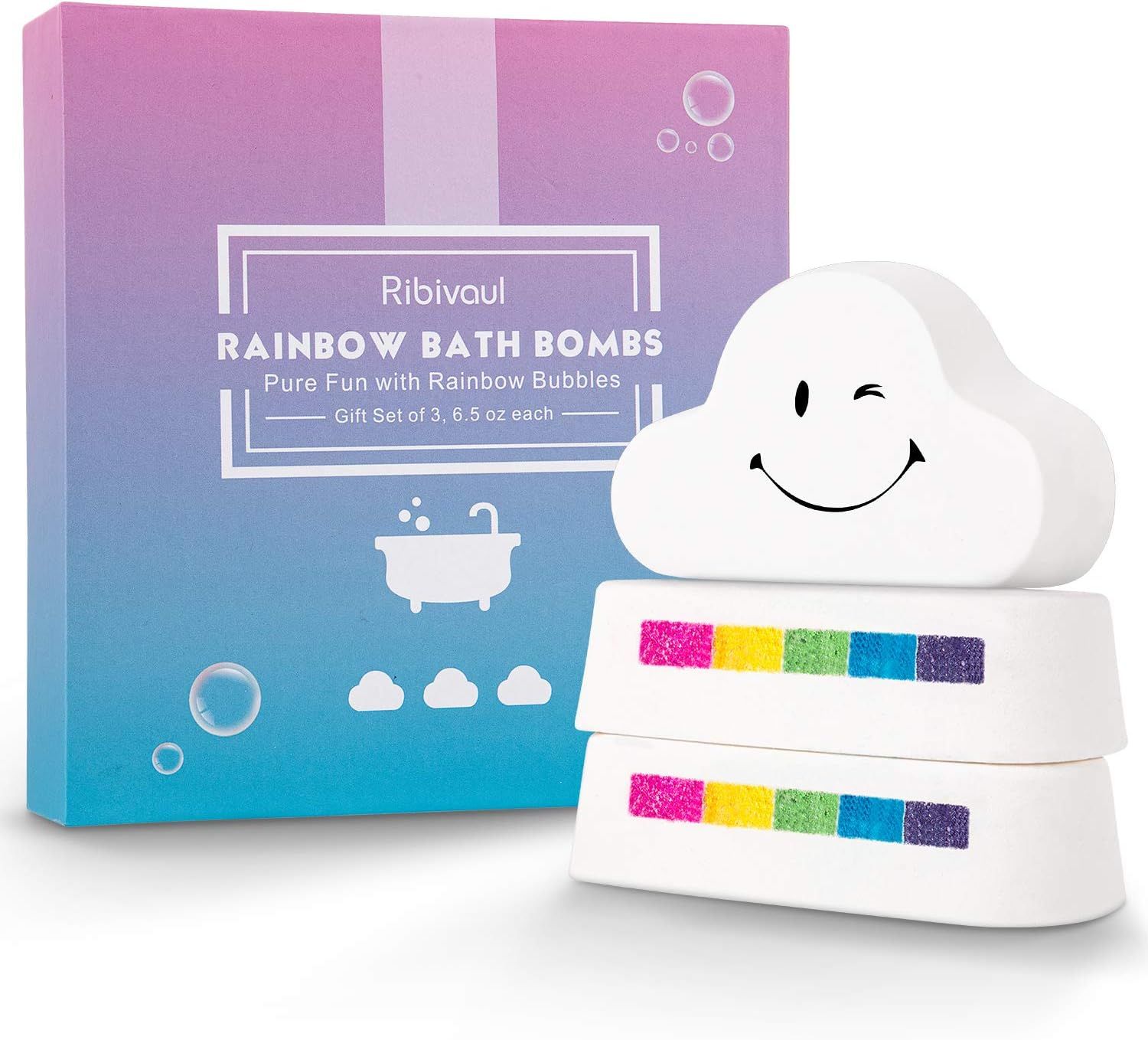 Bath Bombs Gift Set, Ribivaul Rainbow Bath Bombs XXXL Size 6.5 oz ×3 Handmade Bath Bombs with Na... | Amazon (US)