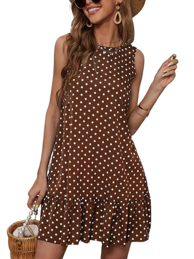 Womens Summer Dot Ruffle Hem Smock Dress, Short Dresses for Women | Amazon (US)