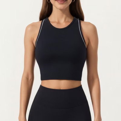 Anna-Kaci Active Women's Sleeveless Cropped Fitted Active Tank Top with Contrast Trim and Smooth Stretch Fabric - X Large, Black | Target