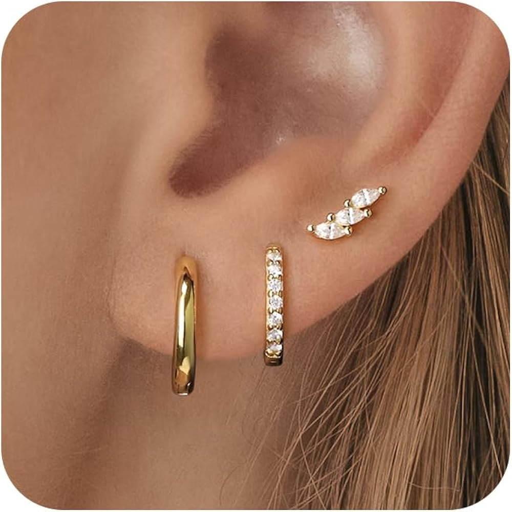 Tasiso Gold Hoop Earrings for Women, Dainty 14K Gold Plated Huggie Hoop Earrings Lightweight Hypoallergenic Earring Set Cubic Zircon Earrings Pack for Women Girls Trendy Jewelry Gifts | Amazon (US)