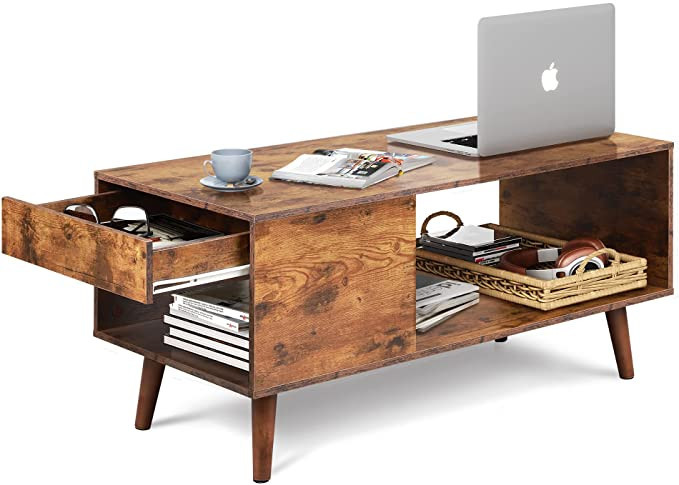 WLIVE Coffee Table for Living Room,Wood Coffee Table with Storage,Mid-Century Modern Coffee Table... | Amazon (US)