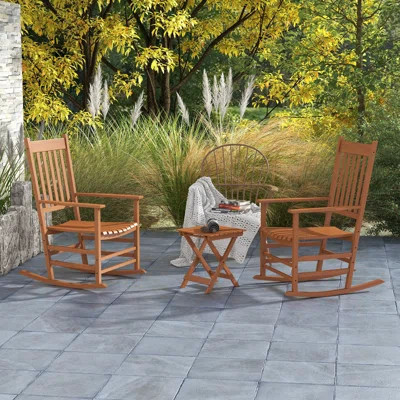 Outdoor Rocking Chair Set Of 2 With Side Table, Patio Wooden Rocking Chair With Smooth Armrests, High Back For Garden, Balcony, Porch, Supports Up To | Wayfair North America