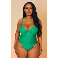 Plus Bright Green Ruched Cupped Swimsuit | PrettyLittleThing CAN