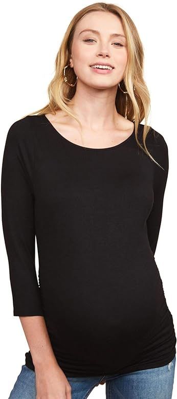 Women's Maternity 3/4 Sleeve Side Ruched Top with Triple Keyhole Back Detail | Amazon (US)