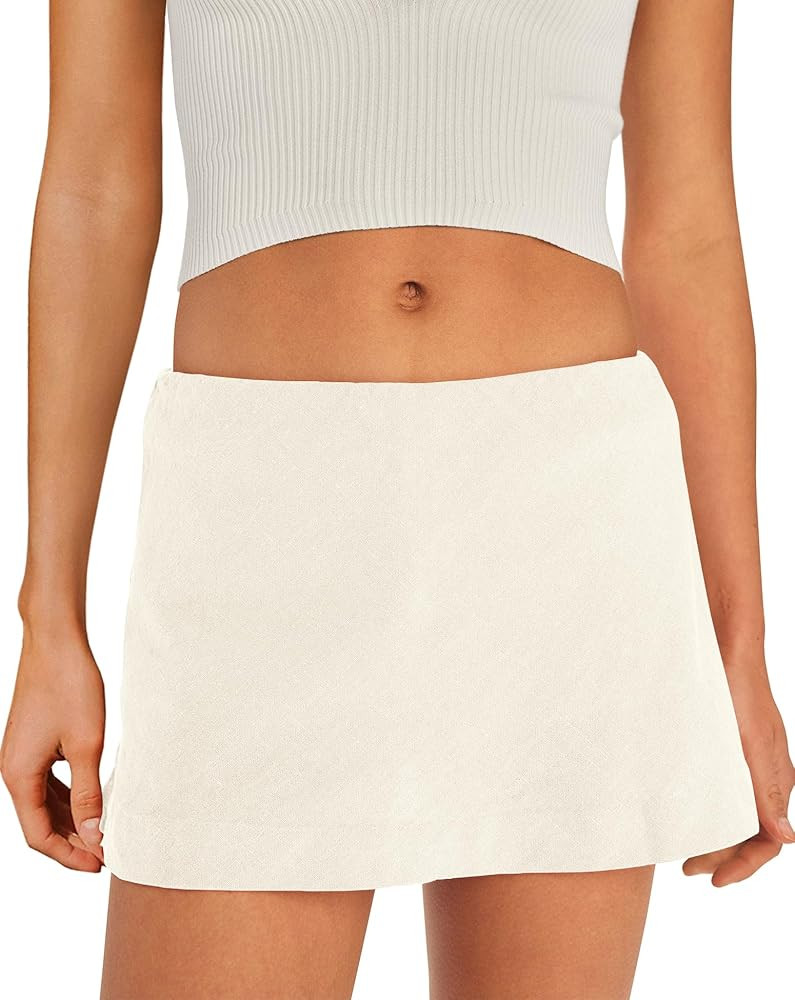 SENSERISE Womens Cotton Linen Skorts Mini Skirt with Shorts Underneath Short A Line Skirts Summer... | Amazon (US)