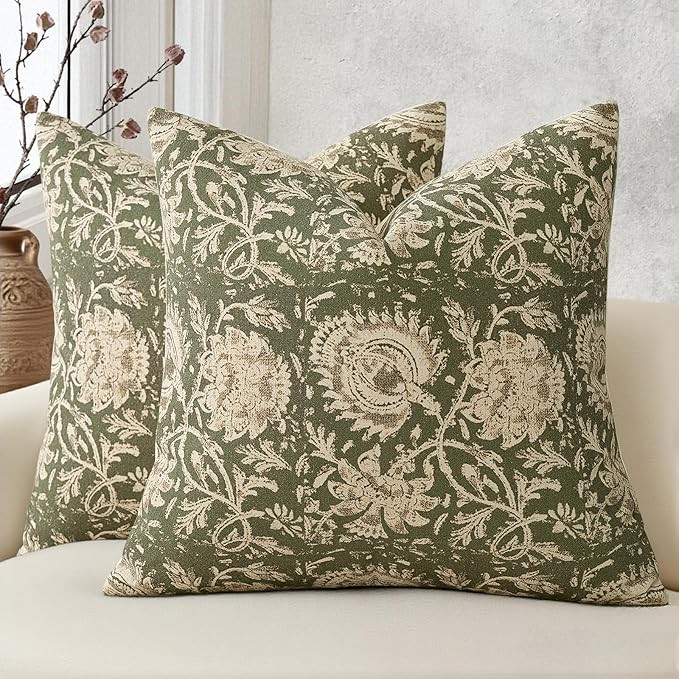 Vintage Floral Print Throw Pillow Covers 24x24 Set of 2 Neutral Modern Farmhouse Pillowcases Acce... | Amazon (US)
