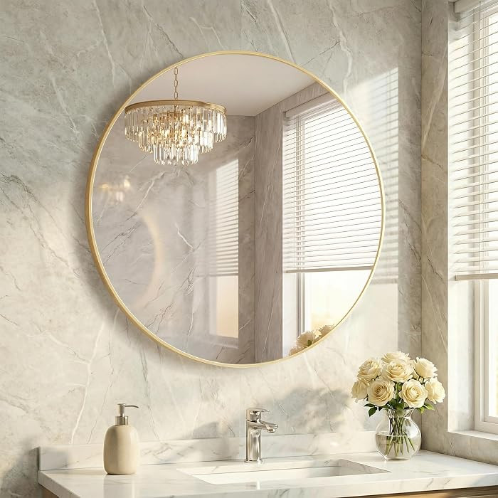 36 Inch Gold Round Bathroom Wall Mirror, Round Mirrors for Wall Decor, Circle Mirror for with HD ... | Amazon (US)