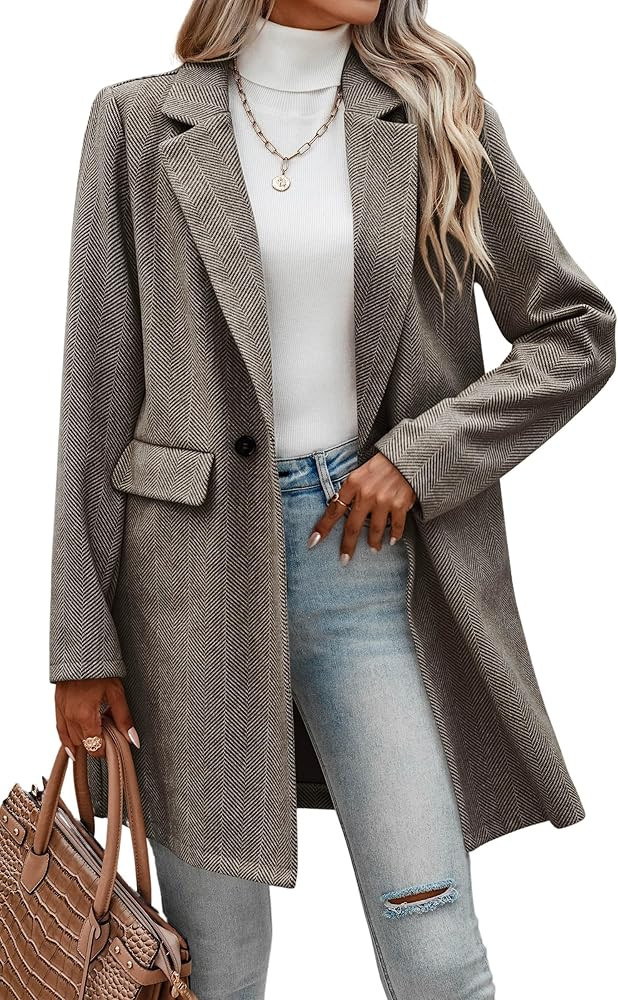 Angashion Women Casual Blazer Jacket - Long Sleeve Open Front Cardigan Lapel Button Work Office B... | Amazon (US)