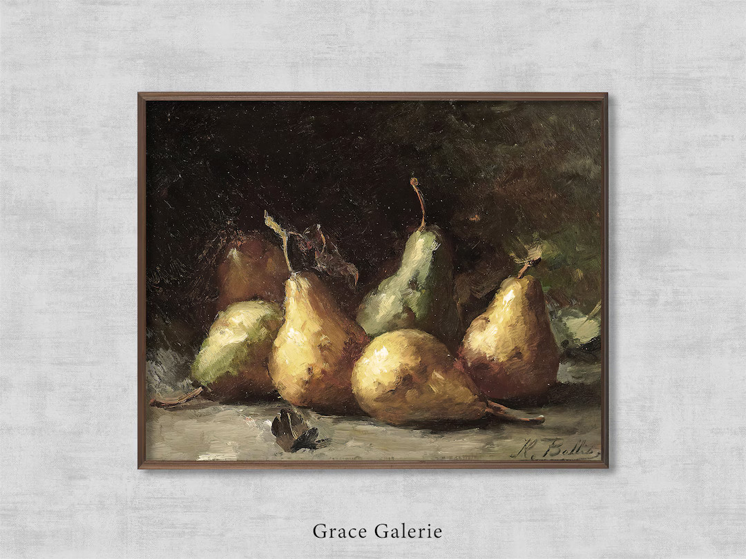 Country Kitchen Print | Moody Pear Still Life | Vintage Painting | Antique Wall Deco | PRINTABLE ... | Etsy (US)
