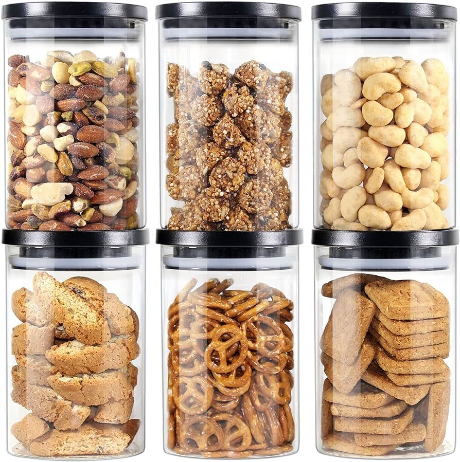 Glass Jars with Black lids, Glass Food Storage Containers with Stackable Lids, Glass Food Jars an... | Amazon (US)
