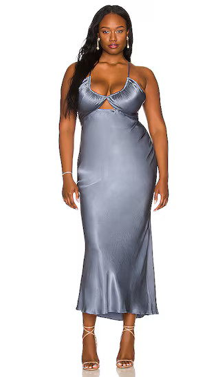 La Lune Ruched Bodice Midi Dress in Blue Smoke | Revolve Clothing (Global)