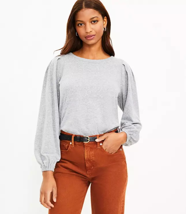 Petite Pleated Sleeve Top | LOFT