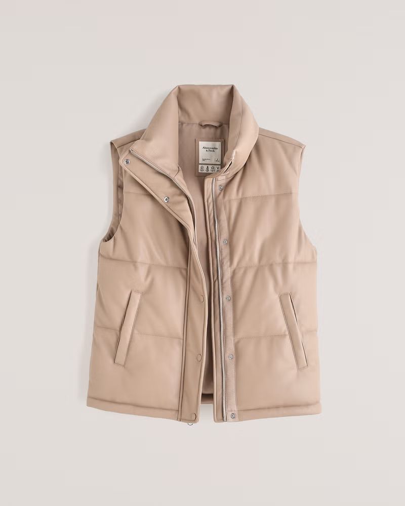 Women's Vegan Leather Duvet Puffer Vest | Women's Fall Outfitting | Abercrombie.com | Abercrombie & Fitch (US)