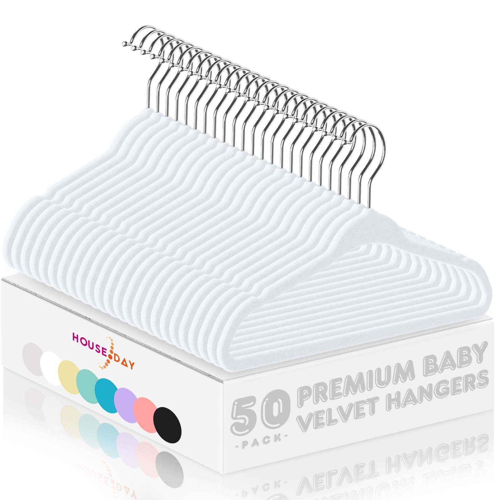HOUSE DAY 11 Inch Velvet Baby Hangers 50 Pack White, Premium Kids Hangers for Children, Infant & ... | Amazon (US)