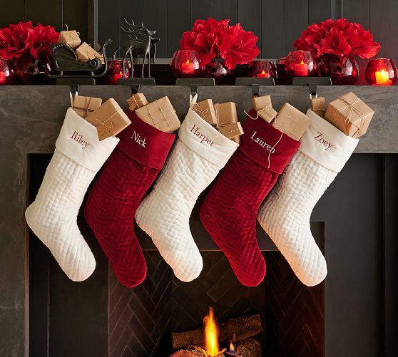 Channel Quilted Velvet Stockings | Pottery Barn (US)