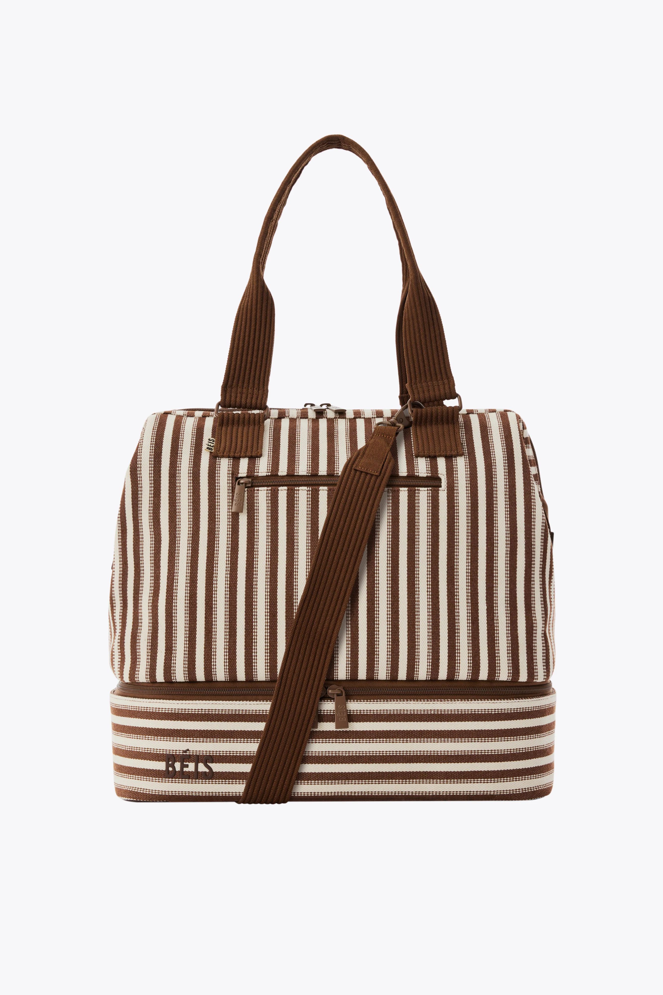 BÉIS 'The Mini Weekender' in Maple Stripe - Maple Striped Small Weekend & Overnight Bag | BÉIS Travel