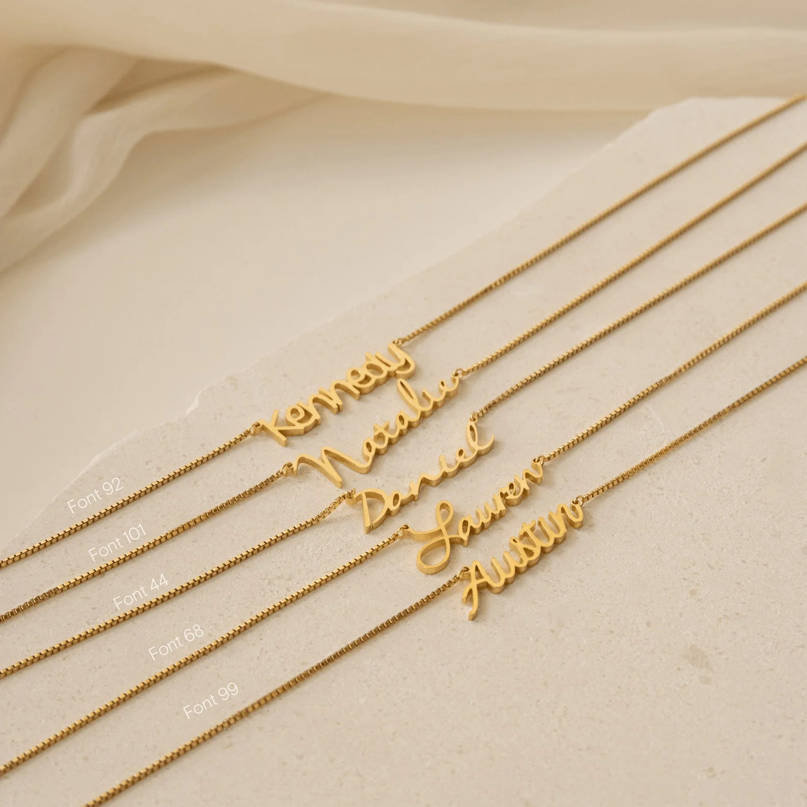 Callie Name Necklace in Box Chain | Caitlyn Minimalist