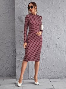 SHEIN Mock-Neck Split Hem Graphic Print Dress | SHEIN