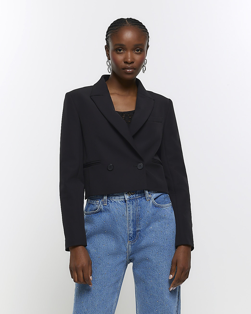 Black crop blazer | River Island (UK & IE)