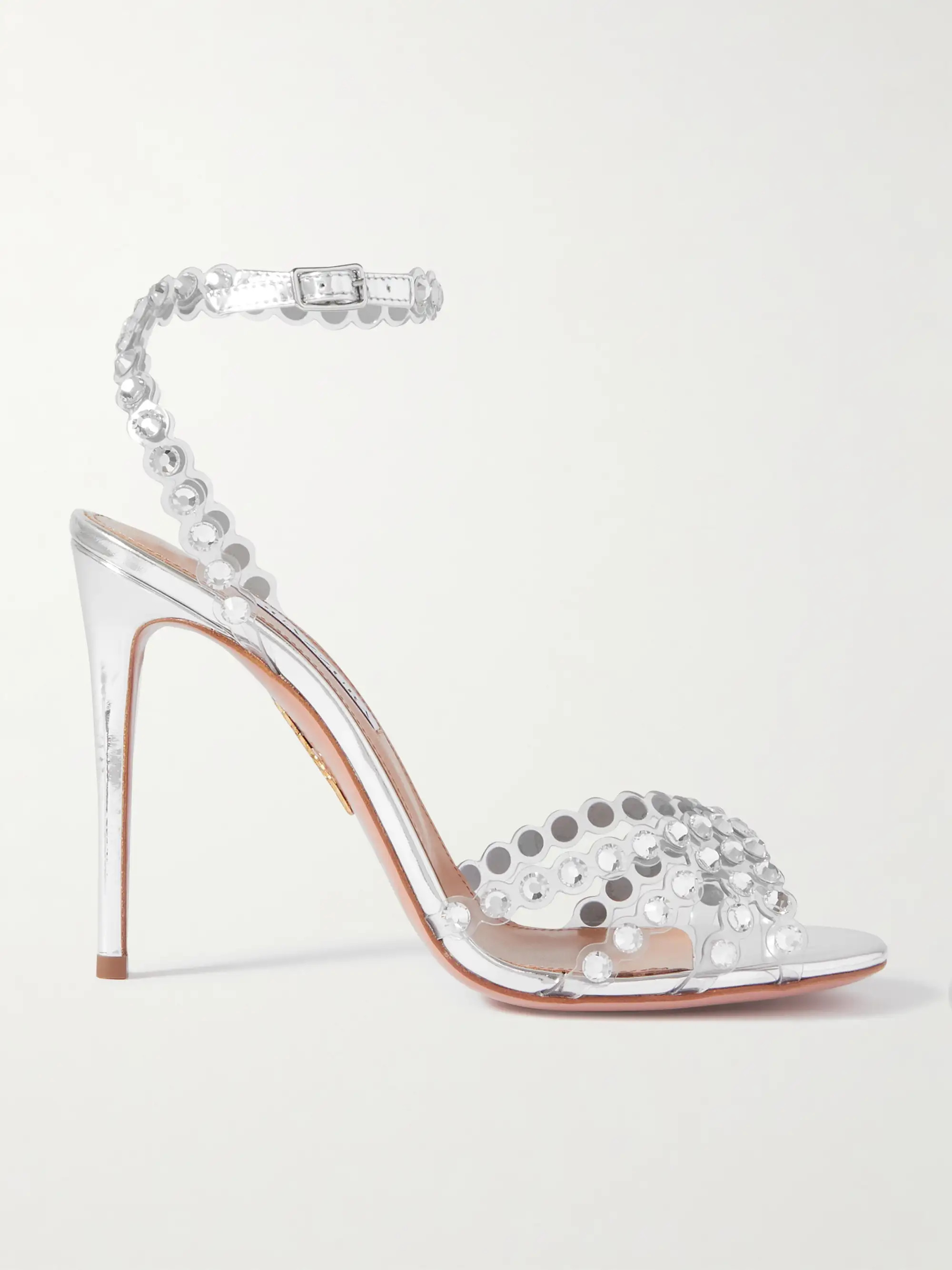 Silver Tequila 105 crystal-embellished PVC and metallic leather sandals | AQUAZZURA | NET-A-PORTE... | NET-A-PORTER (US)