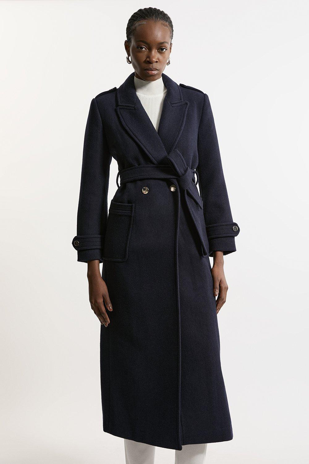 Tailored Wool Blend Belted Maxi Wrap Coat | Karen Millen UK + IE + DE + NL