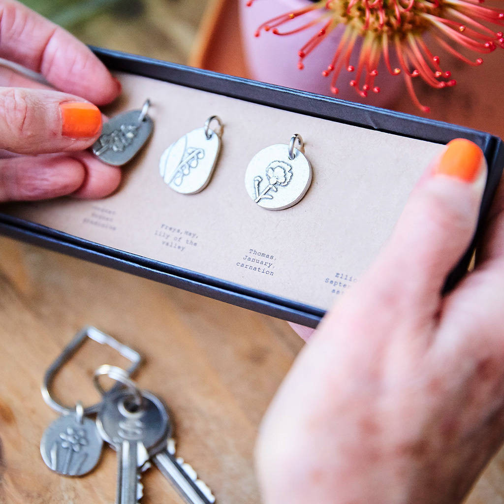 Personalised Family Birth Flower Charms Keyring | Not On The High Street