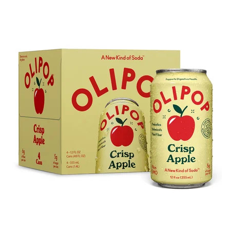 Olipop Prebiotic Soda, Beverages w/ Prebiotics, Botanicals & Plant Fiber, Crisp Apple, 12 fl oz (4 Pack) | Walmart (US)