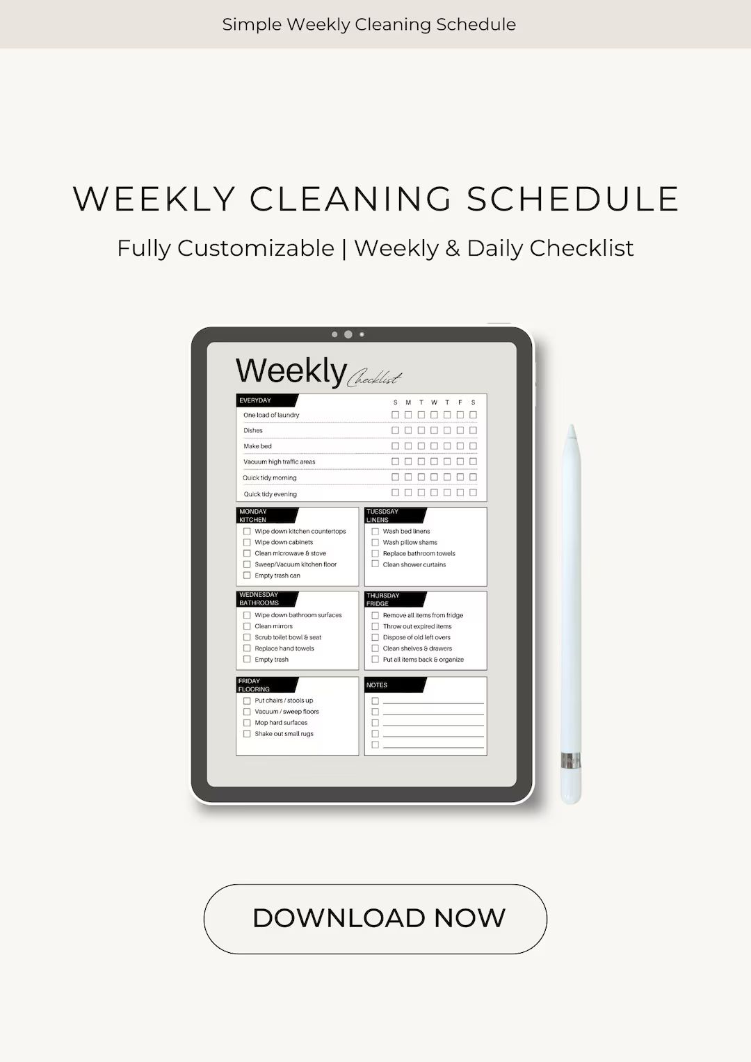 Personalize Your Week With My Editable Cleaning Checklist Minimalist, Printable, and Customizable... | Etsy (US)
