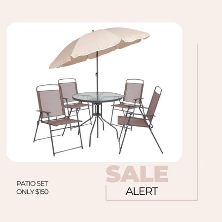 Amazon patio set on sale! 
Fashionablylatemom 
Flash Furniture Nantucket 6-Piece Patio Dining Set with Glass Table, 4 Folding Chairs, and Umbrella, Outdoor Patio Table, Chairs, and Umbrella Set, Black
Steel
6-PIECE OUTDOOR TABLE SET: Includes a glass patio table, 4 folding chairs, and a patio umbrella to transform any patio, backyard, porch, or deck from boring to appealing and make it easy to relax or entertain
RIPPLED GLASS TABLE TOP: Smooth to the touch and sits atop a 4-legged powder coated sturdy steel frame base with protective floor glides that allow you to move the table around without damaging flooring surfaces