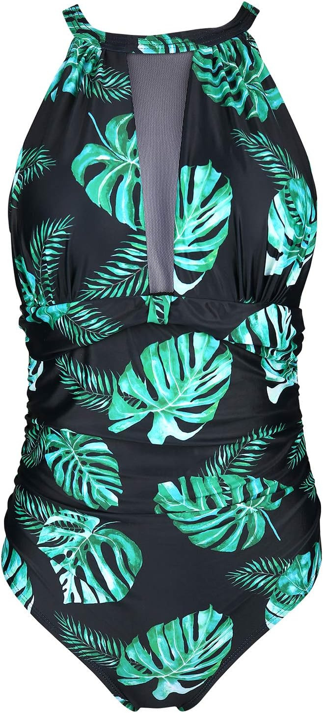 Tempt Me Women One Piece Swimsuit High Neck Plunge Mesh Ruched Monokini Swimwear | Amazon (US)