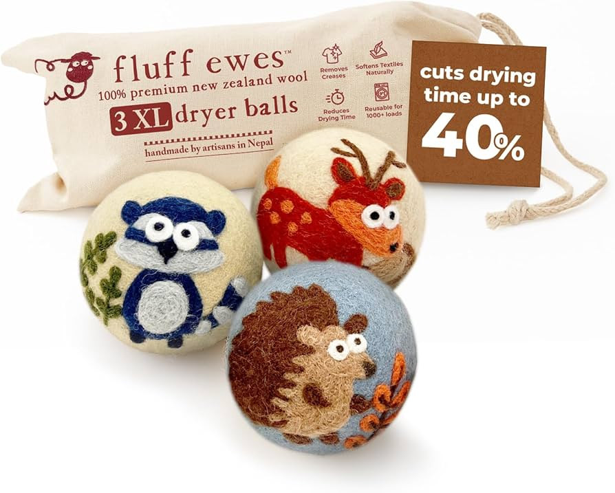 Hustle & Blush Fluff Ewes Wool Dryer Balls 3 Pack - Extra Large Hedgehog and Homies Premium Hand ... | Amazon (US)