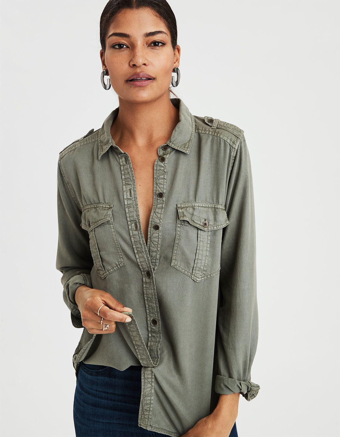 AE Military Button Up Shirt | American Eagle Outfitters (US & CA)