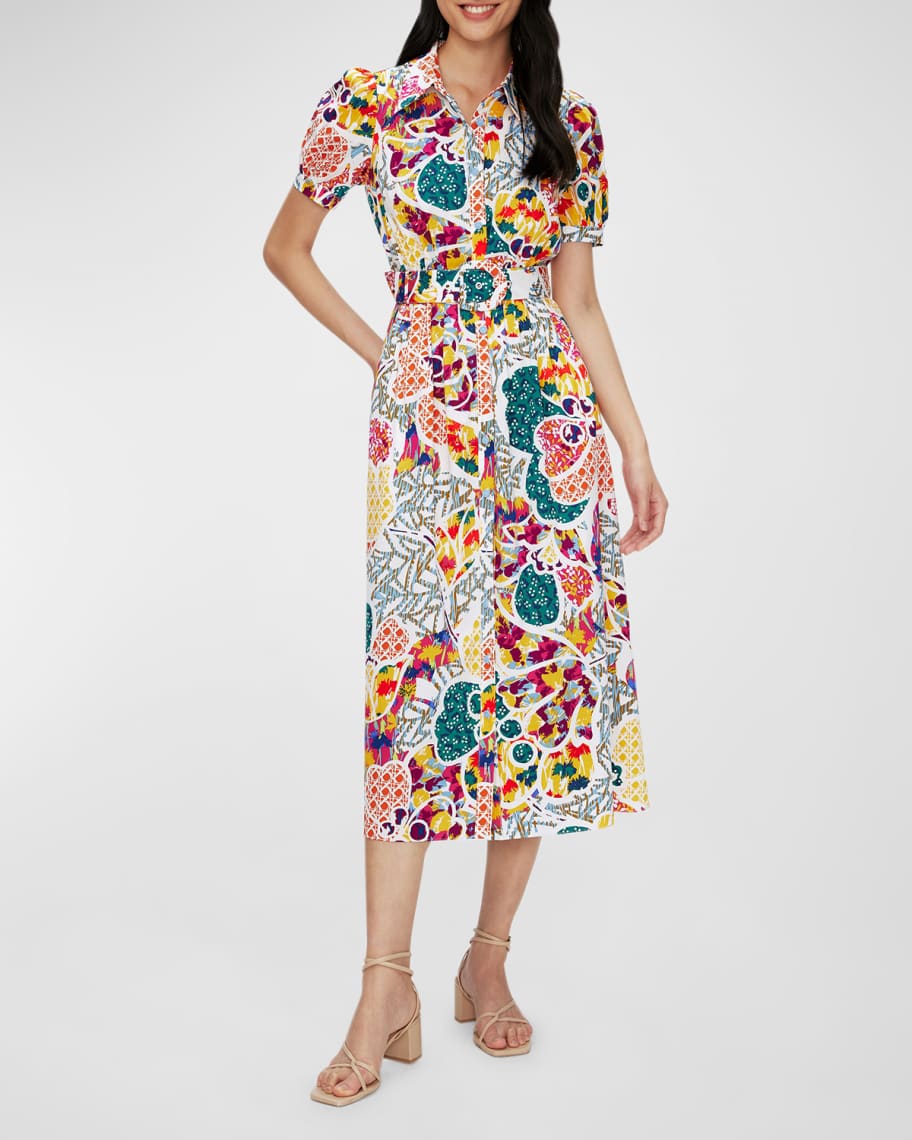 Diane von Furstenberg Paddy Puff-Sleeve Floral-Print Midi Shirtdress | Neiman Marcus