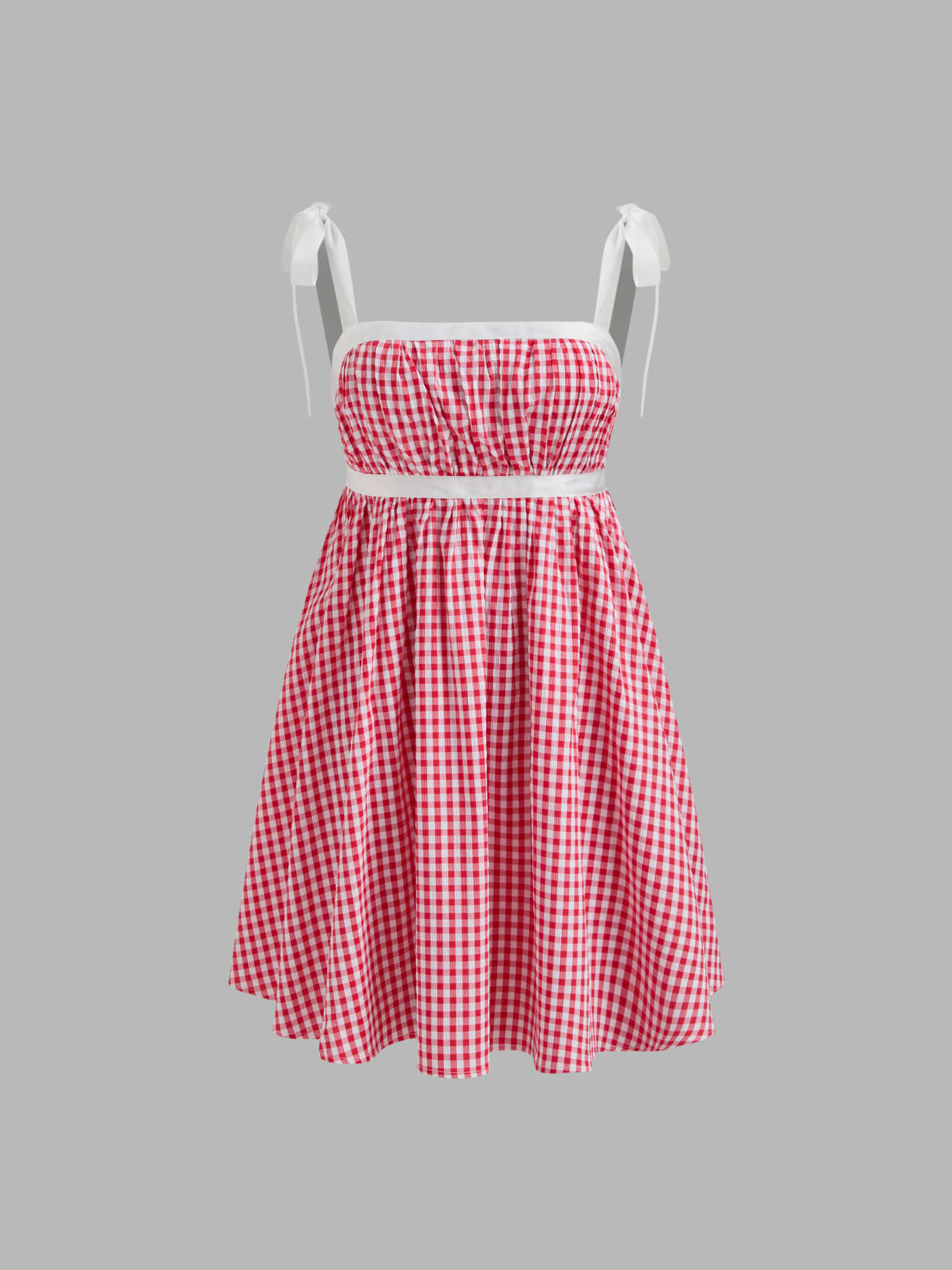 Square Neck Gingham Ruffle Knotted Mini Dress | Cider
