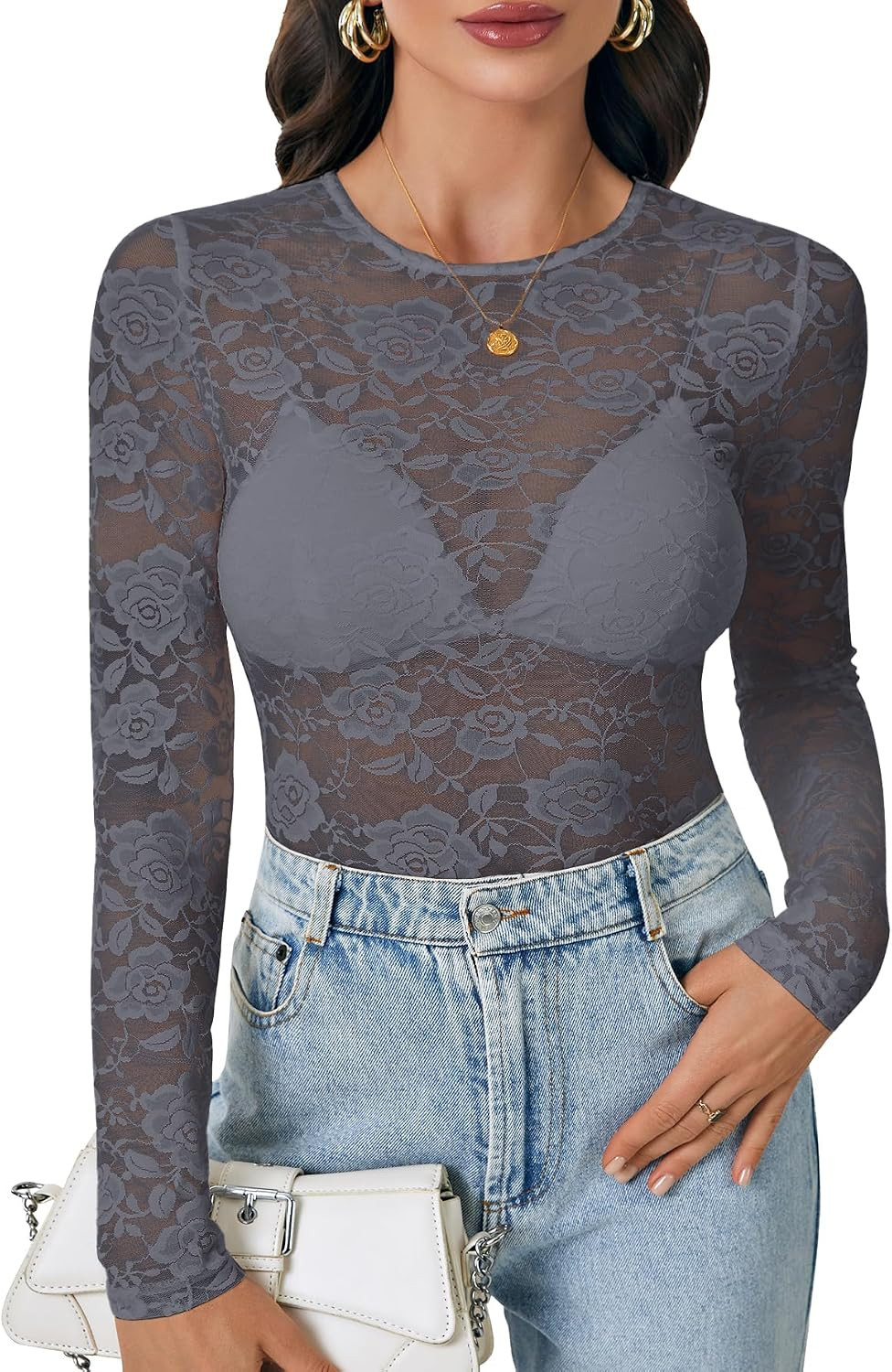 LYANER Women's Floral Lace Sheer Mesh Sexy Blouse | Amazon (US)
