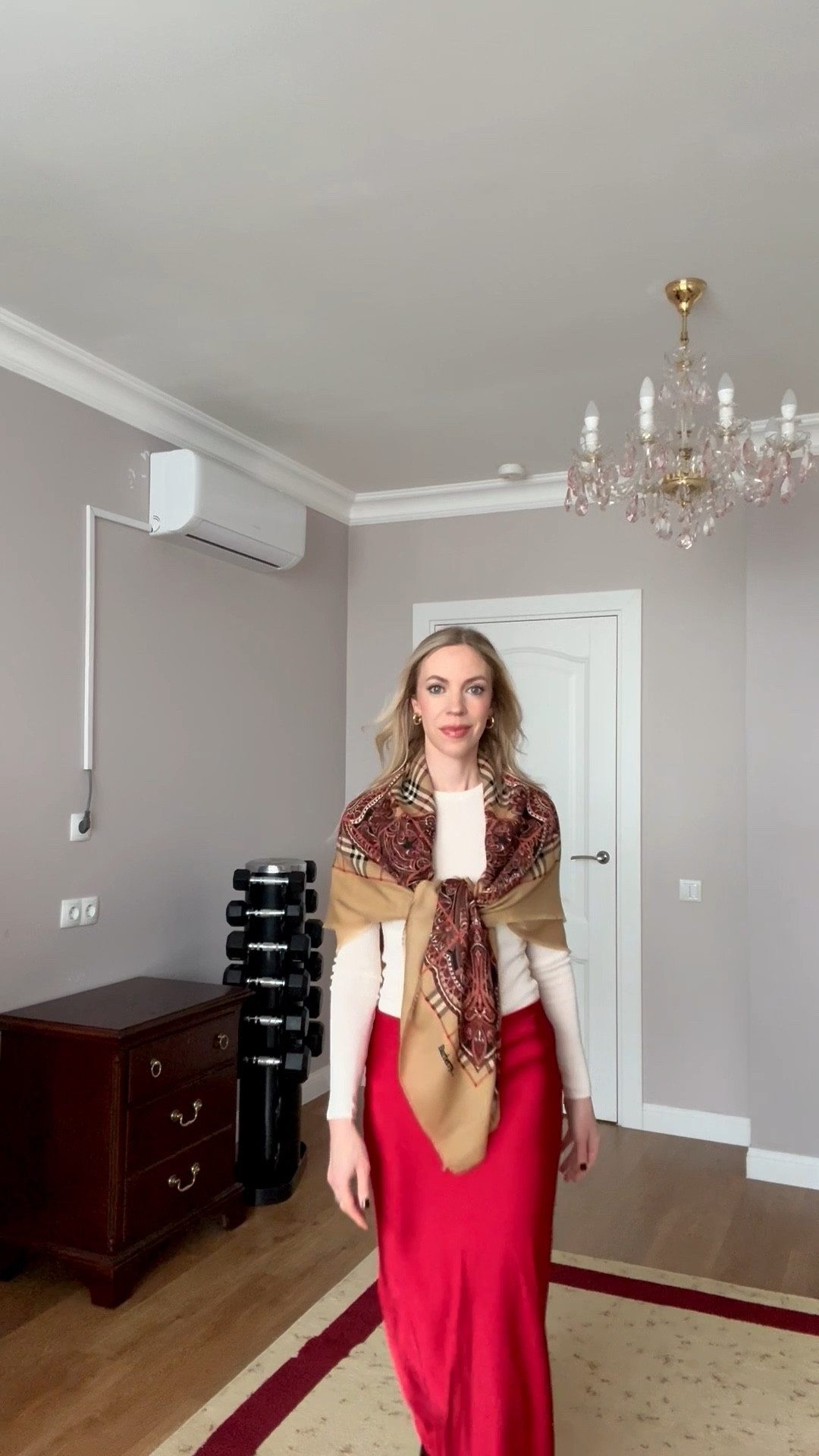 Work wear look, winter office look, plaid scarf, red satin skirt, style over 40

#LTKWorkwear #LTKOver40 #LTKFindsUnder50