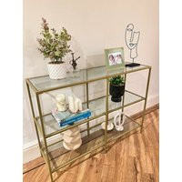 3 Tier Modern Slim Console Table With Storage Shelf & Narrow Legs, Gold Metal Glass Sofa Table, Hall | Etsy (UK)