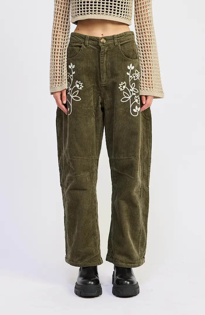 JACQUIE THE LABEL Sylvie Embroidered Corduroy Pants | Nordstrom | Nordstrom