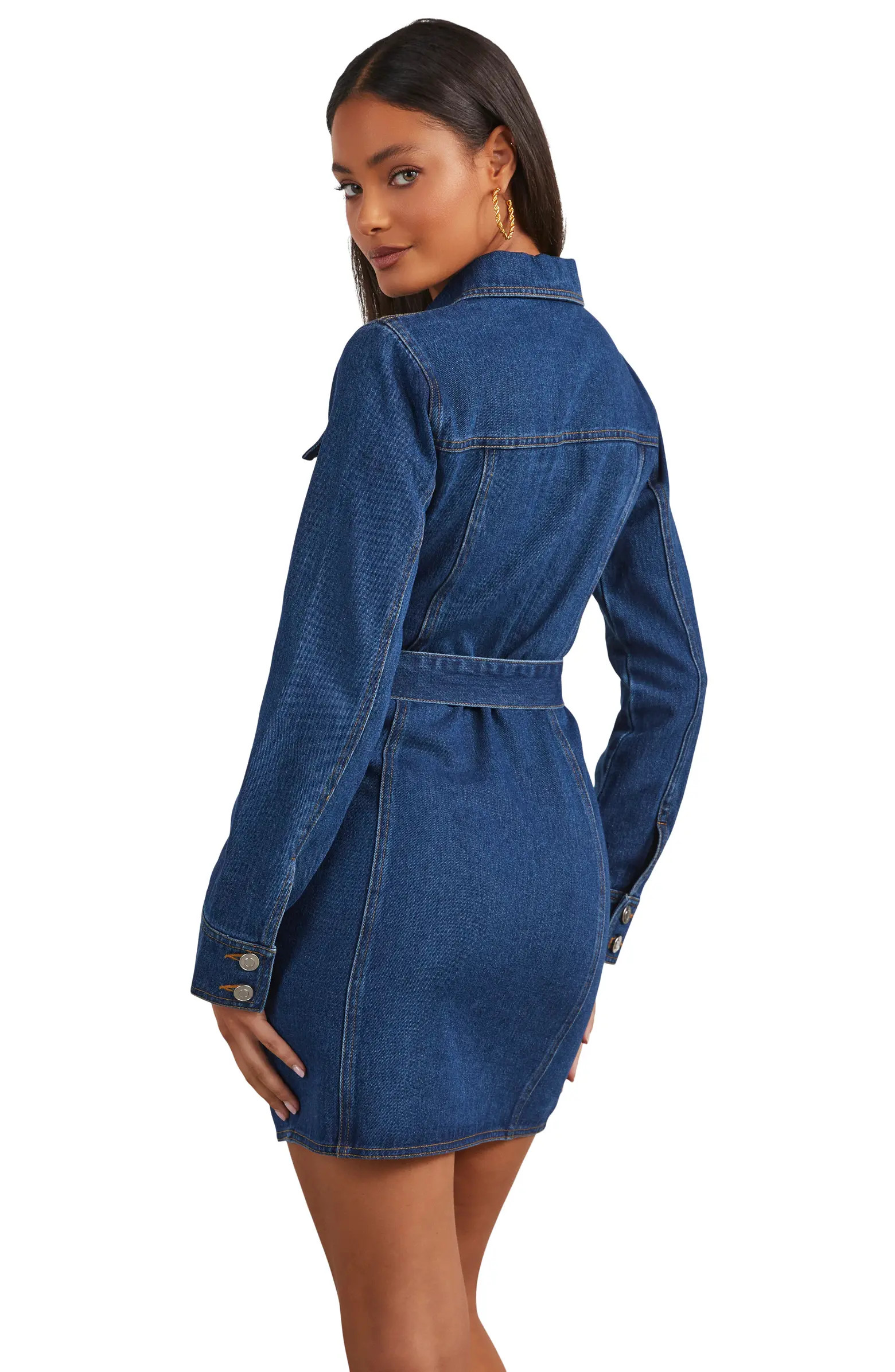 Joanne Long Sleeve Denim Mini Shirtdress | Nordstrom