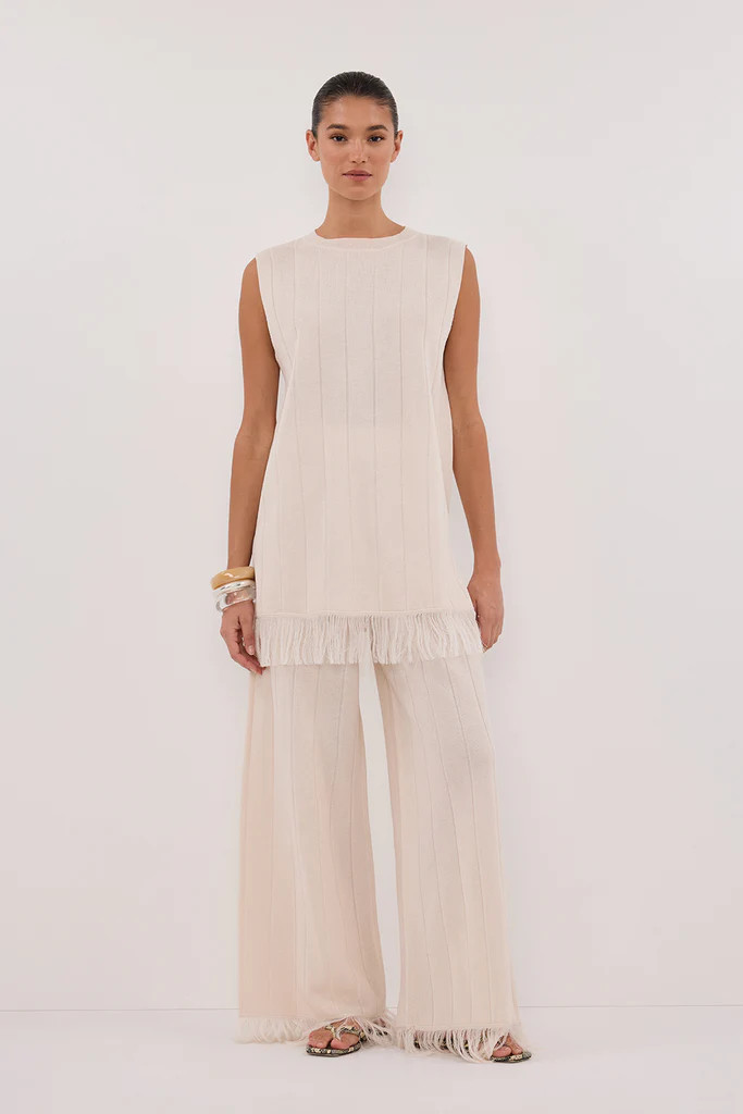 ARIA CREAM FRINGED KNIT PANT | DISSH