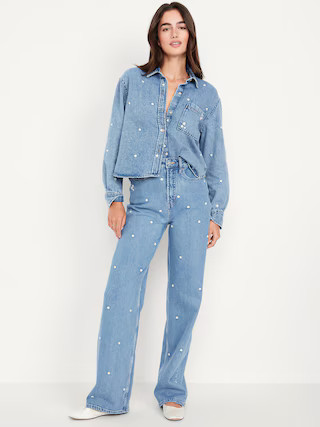Extra High-Waisted Embroidered Wide-Leg Jeans | Old Navy (US)