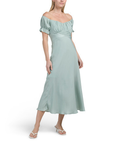 Linka Off The Shoulder Tie Back Midi Dress For Women, Polyester | TJ Maxx