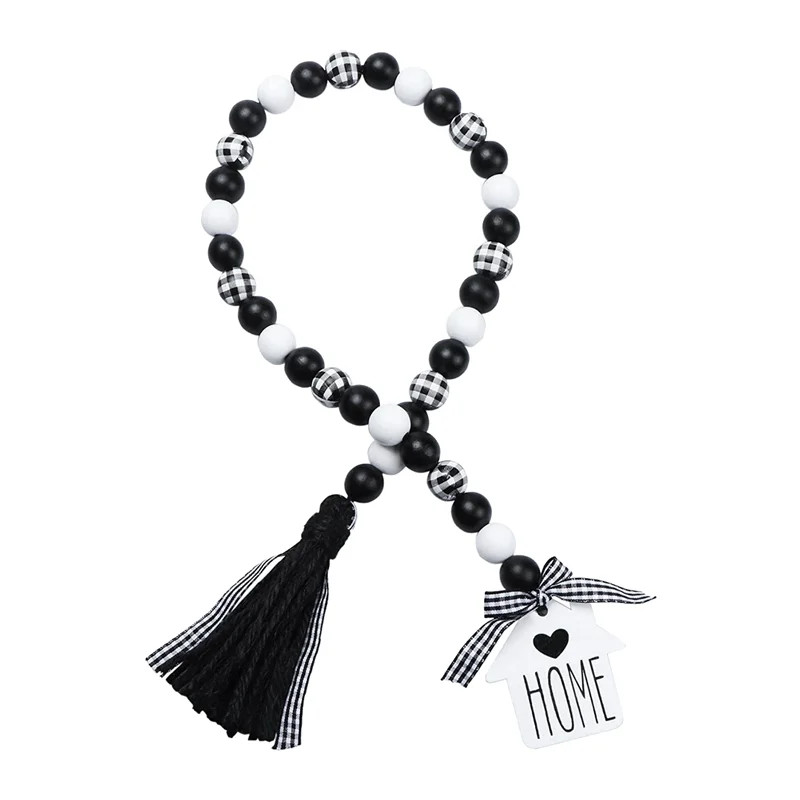 Farmhouse Wood Bead Garland,Black & White Wooden Beads with Tassels | Walmart (US)