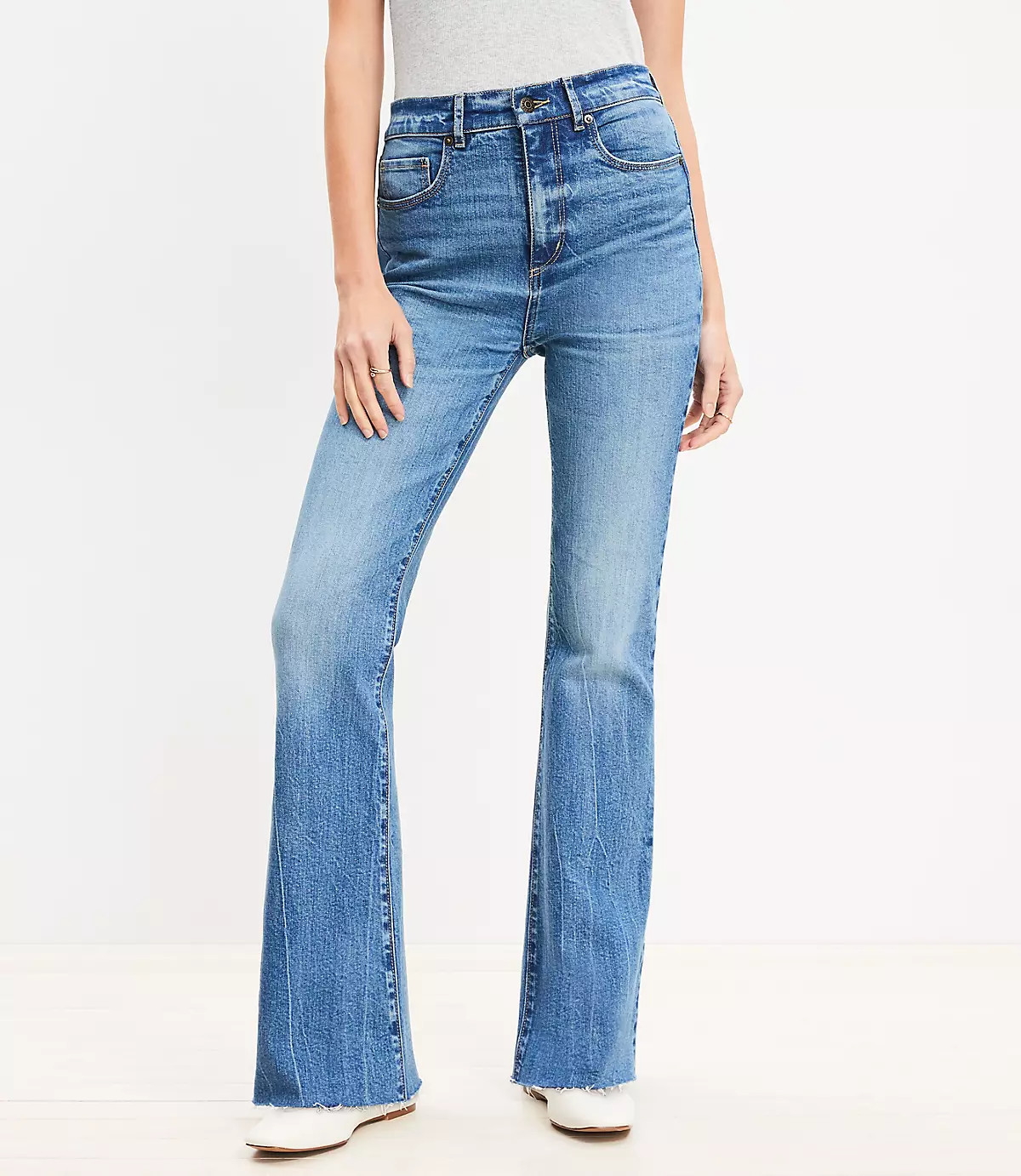 Fresh Cut High Rise Slim Flare Jeans in Classic Mid Wash | LOFT