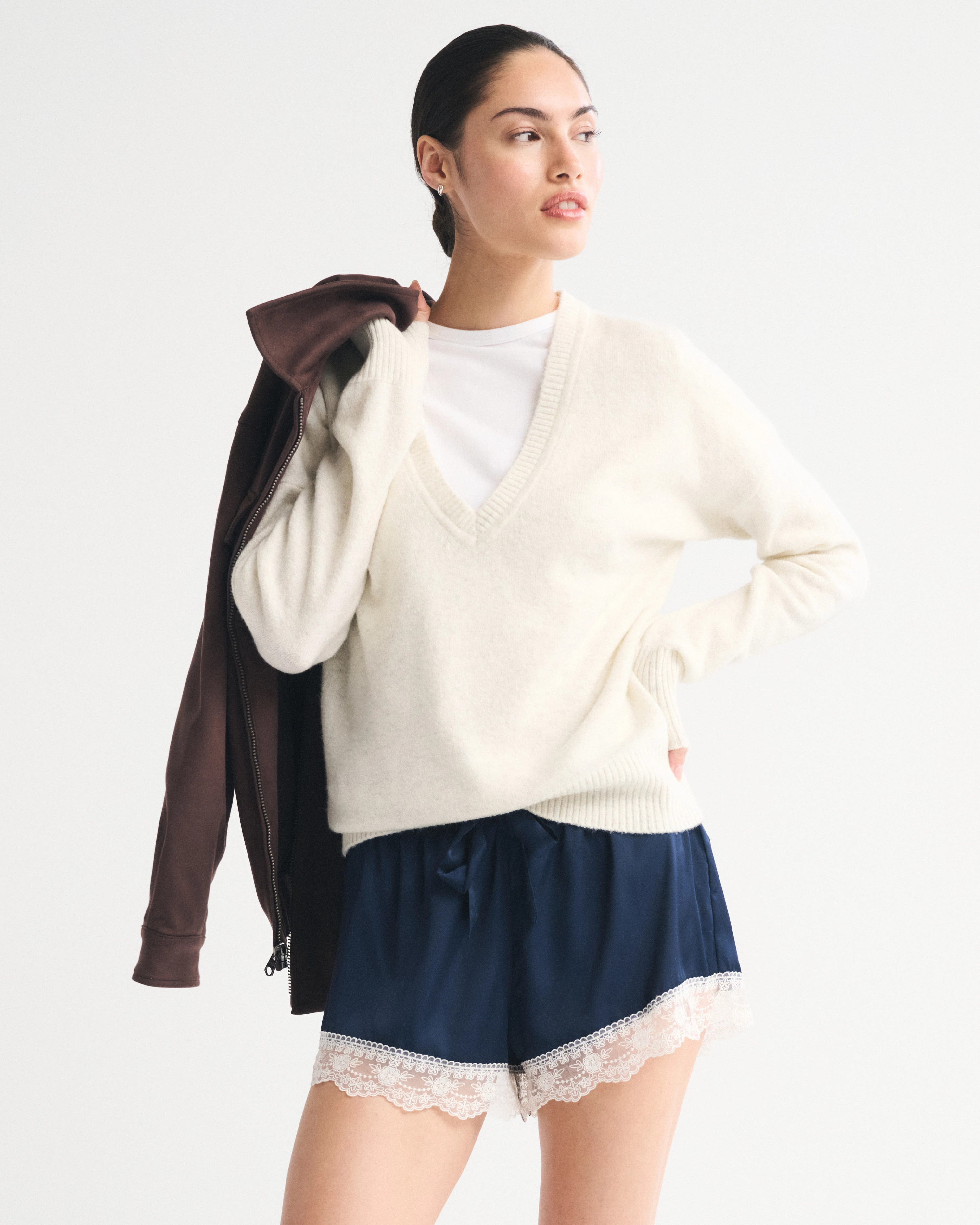 Merino Wool-Blend Plunge Sweater | Abercrombie & Fitch (US)