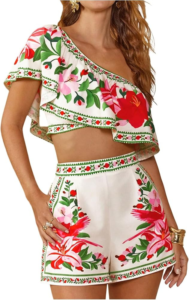 MakeMeChic Women's Summer Boho Mini Shorts Floral Tropical Print High Waisted Hawaiian Micro Shor... | Amazon (US)