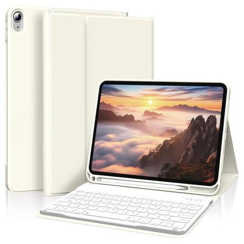 kenke for iPad 11/10th Gen Case with Keyboard 11/10.9 inch 2025 A16/2022, Detachable Wireless Bluetooth Keyboard Case with Left Side Pencil Holder, White Square Keycaps (Cream) | Amazon (US)