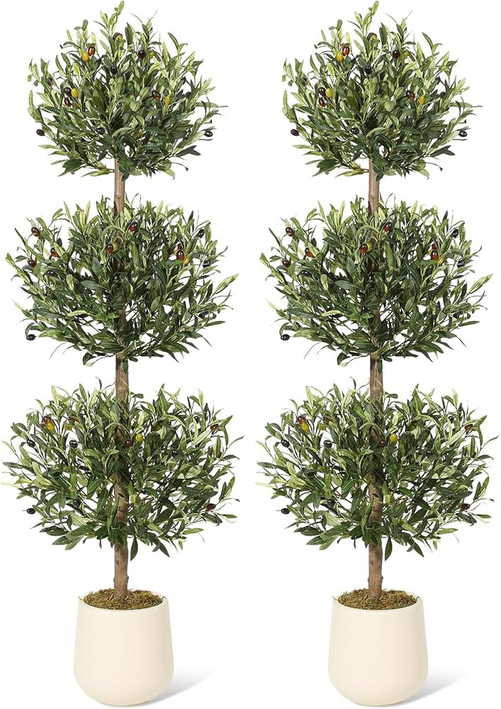 5 ft Artificial Olive Tree, Triple Ball Topiary Faux Plant with Moss & Pot, Outdoor Indoor Realis... | Amazon (US)