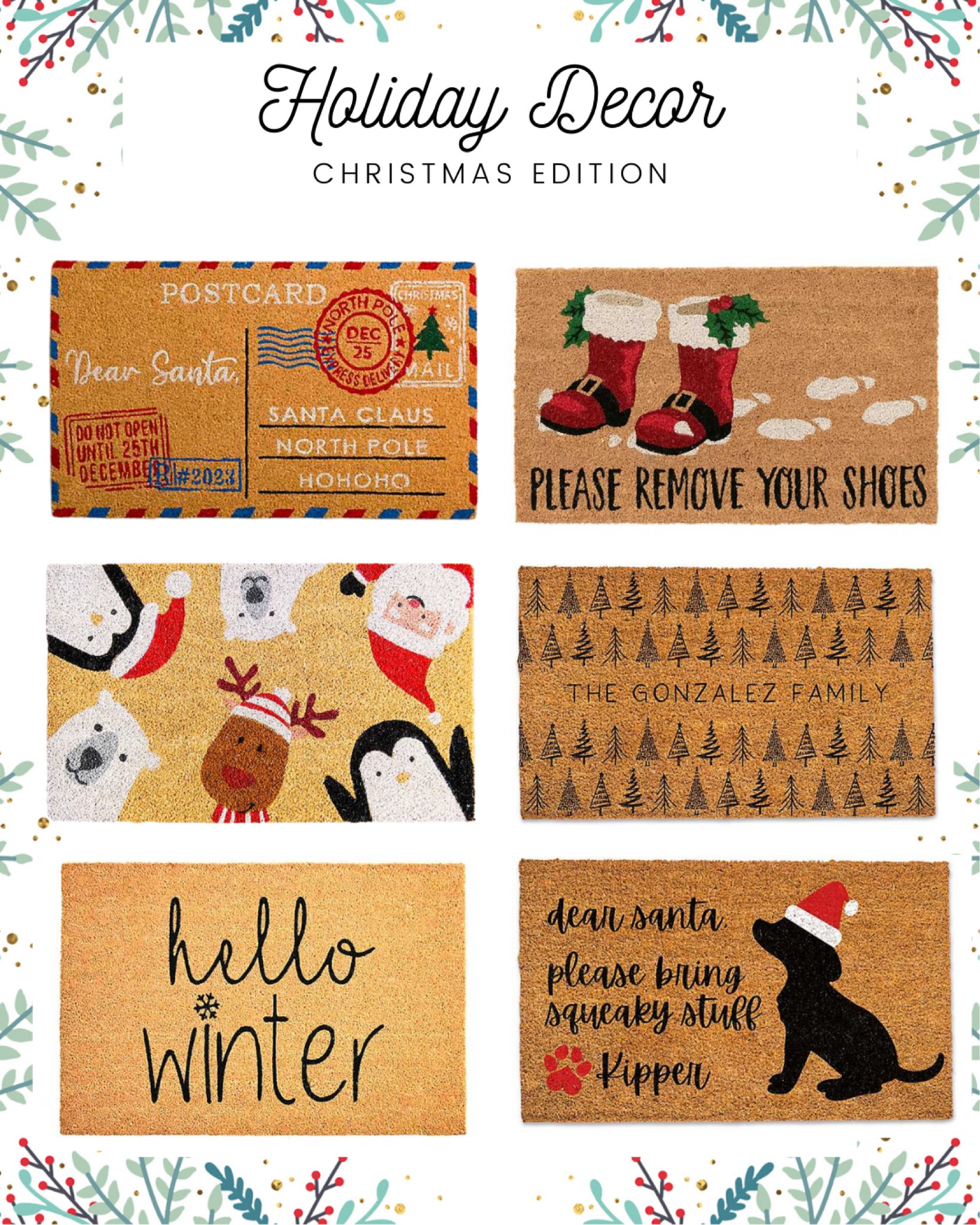 Christmas Decor 
Christmas doormats 
Front porch decor 
Holiday decorations 

#LTKhome #LTKSeasonal #LTKHoliday